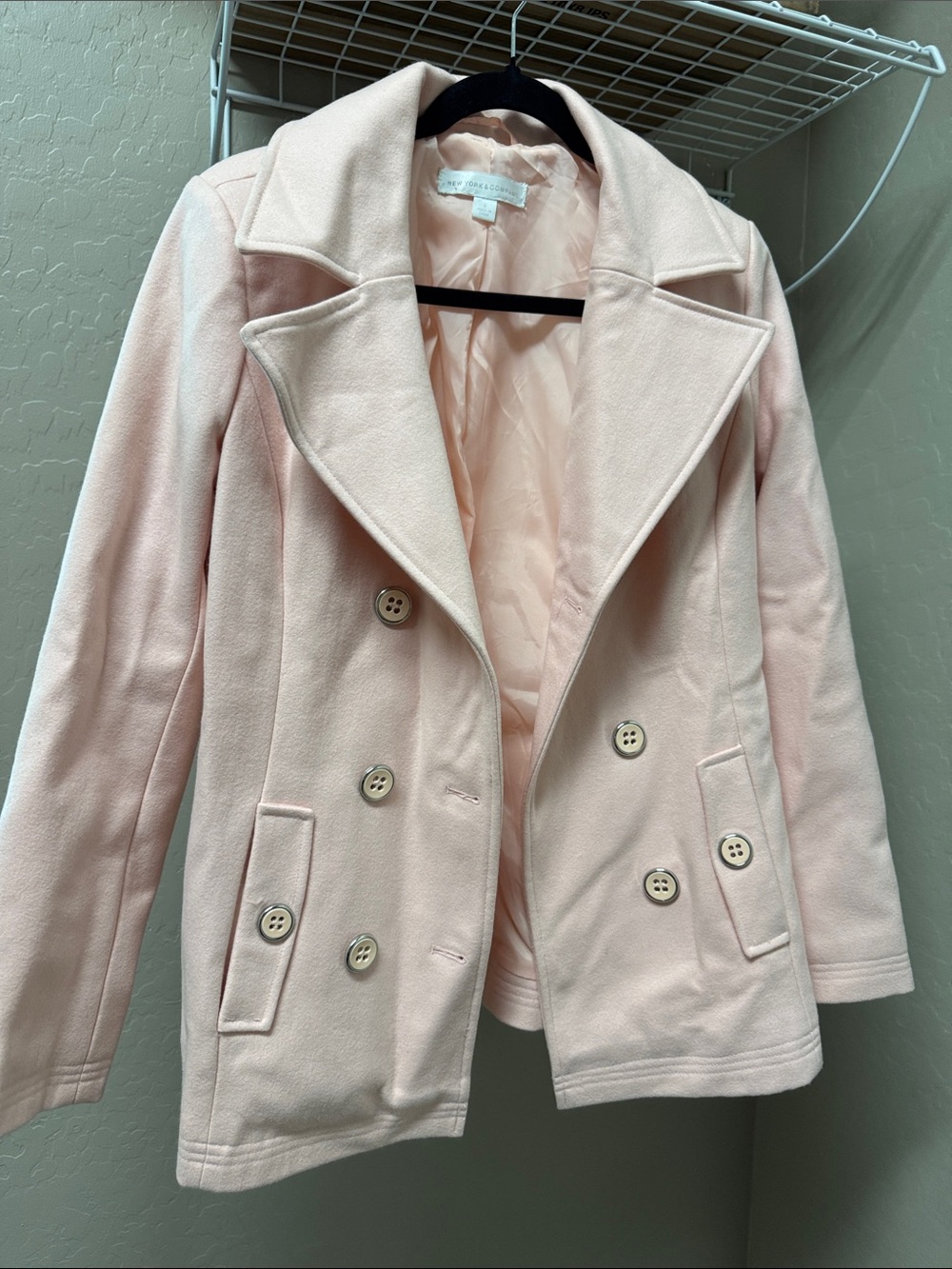 New York & Company Light Pink Double-Breasted Peacoat
